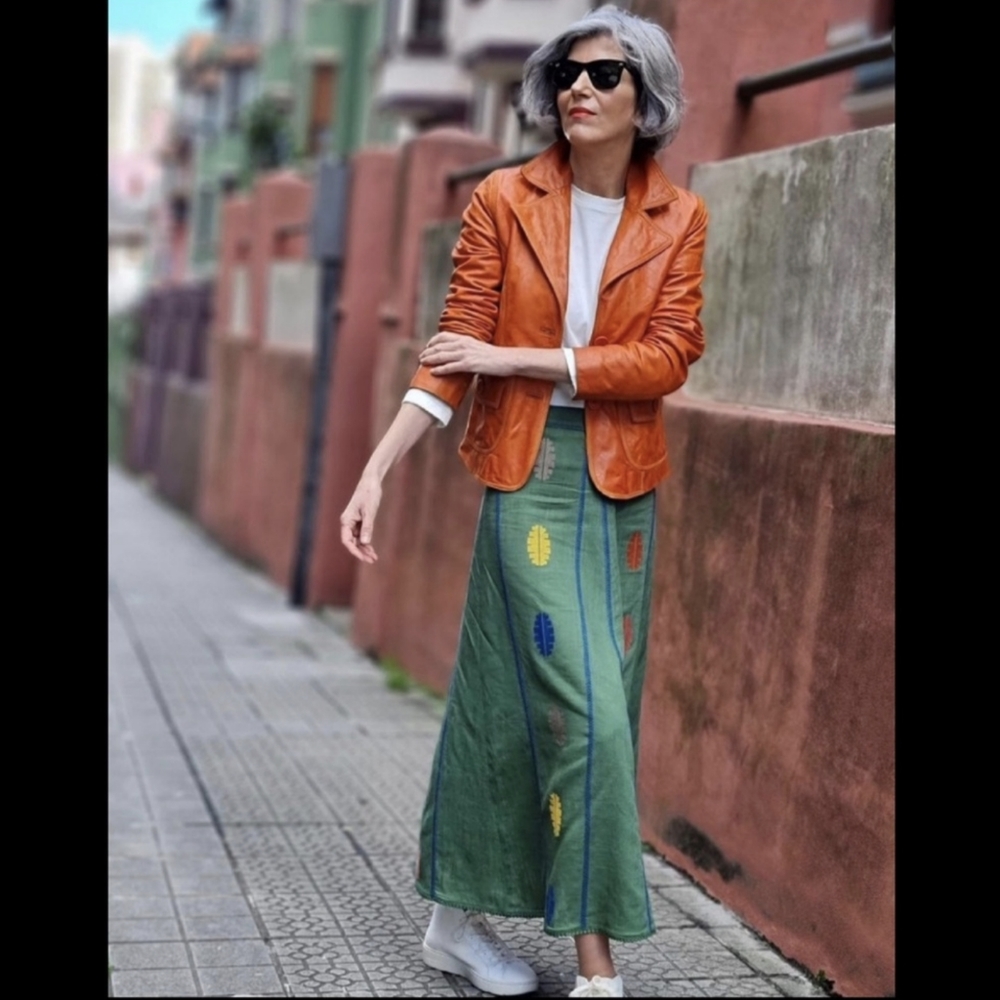 ZARA GREEN EMBROIDERED LINEN BLEND LEAF MIDI SKIRT XS L NWT
